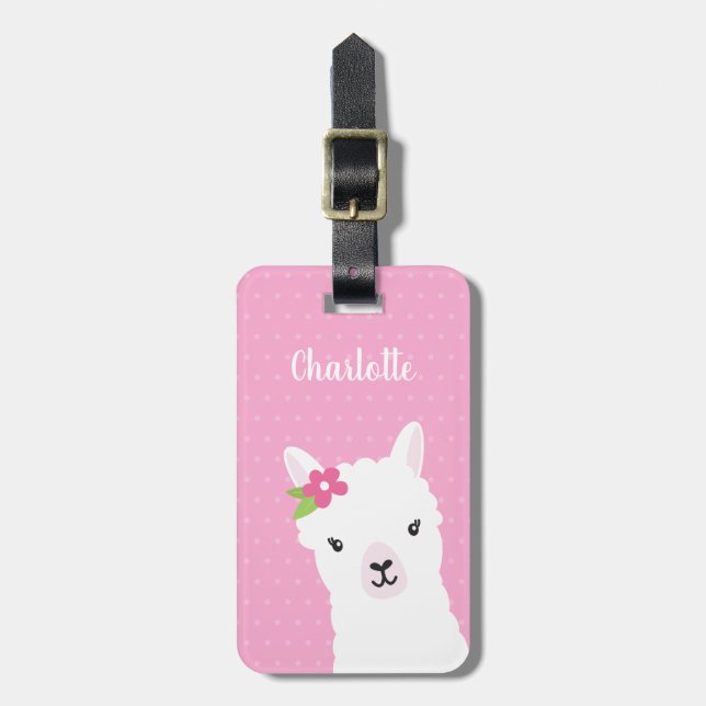 Étiquette À Bagage Floral Llama Alpaca rose Personnalisé (Devant Vertical)