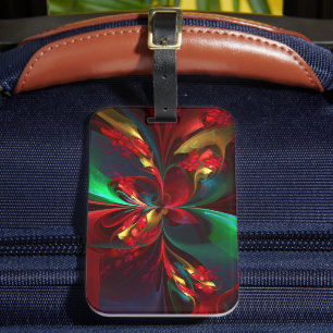 Étiquette À Bagage Floral moderne Art Abstrait Rouge Vert Motif #11
