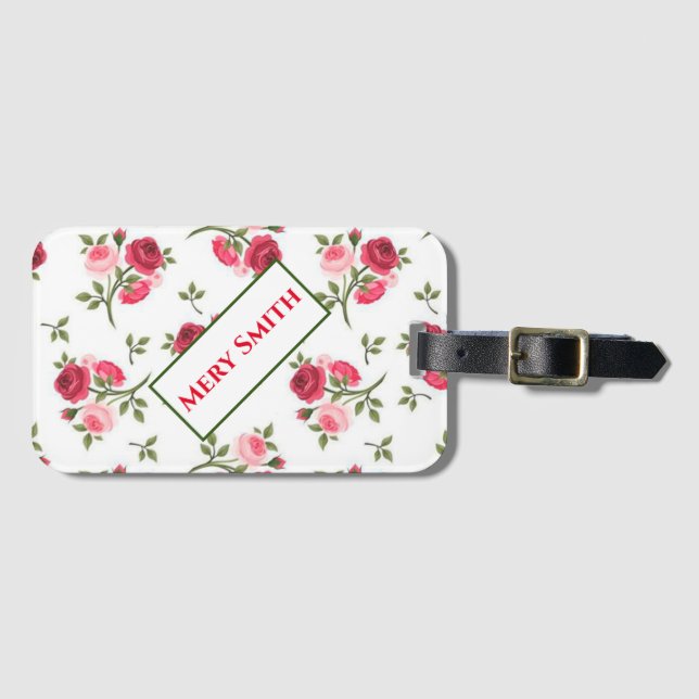 Étiquette À Bagage Floral moderne Votre nom (Devant Horizontal)