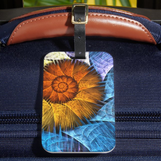 Étiquette À Bagage Floral Orange Bleu Jaune Art Abstrait (Insitu Rectoal 2)