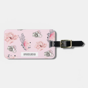 Étiquette À Bagage Floral personnalisé Pastel rose