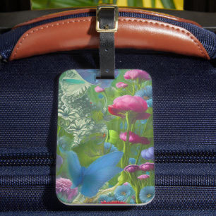 Étiquette À Bagage Floral rose, bleu et blanc muet