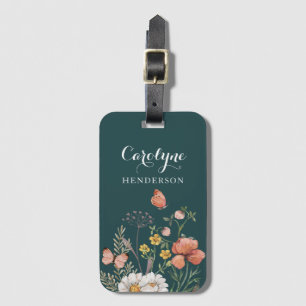 Étiquette À Bagage Floral turquoise