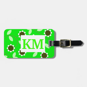Étiquette À Bagage Floral vert monogramme