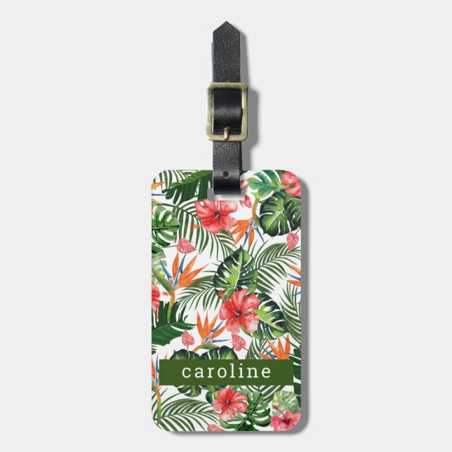 Étiquette À Bagage Flore tropicale sur mesure nommé personnalisé (Devant Vertical)