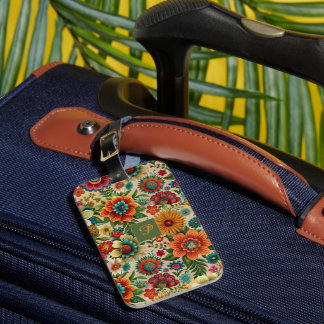 Étiquette À Bagage Flower brown purple orange cottagecore Pattern 