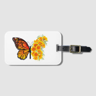 Étiquette À Bagage Flower Butterfly with Yellow California Poppy