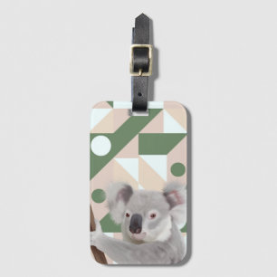 Étiquette À Bagage Fluffy Koala Green Arrière - plan géométrique