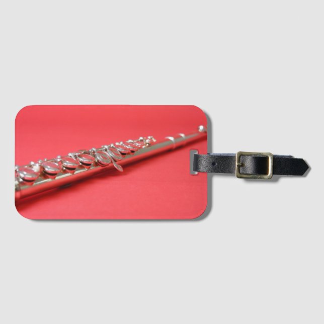 Étiquette À Bagage Flute étudiante musique rose boisé vent (Devant Horizontal)