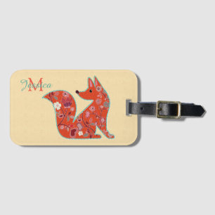 Étiquette À Bagage Folk Art Flower Motif Fox personnalisé