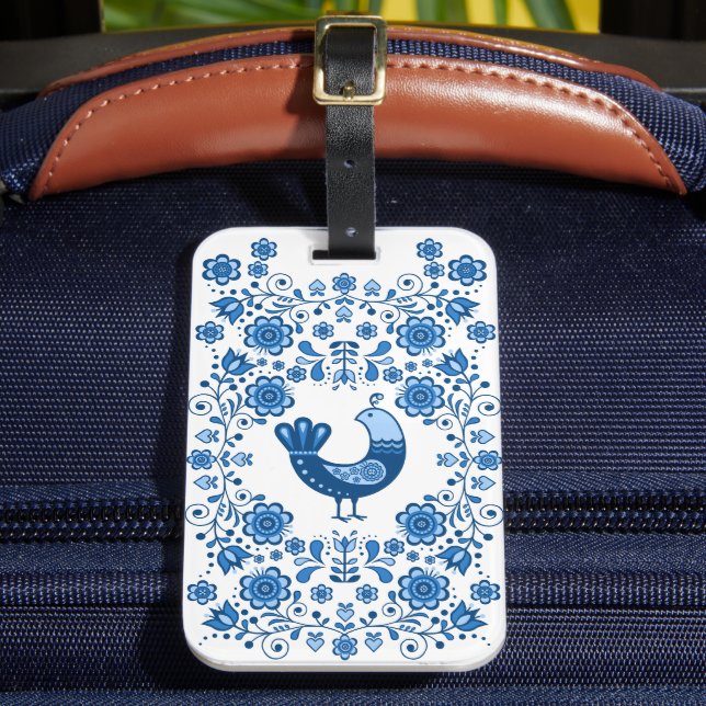 Étiquette À Bagage Folk Partridge bird floral flower design/white B (Insitu Rectoal 2)
