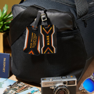 Étiquette À Bagage Fond de jeu géométrique noir et orange