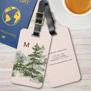 Étiquette À Bagage Forêt de pins et montagne monogrammée