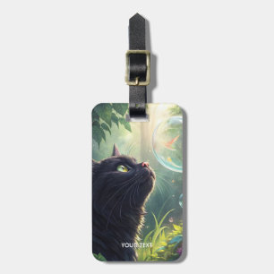Étiquette À Bagage Forêt fantastique de chat noir mignon