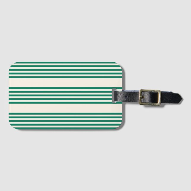 Étiquette À Bagage Forêt vert et beige cinq bandes motif (Devant Horizontal)