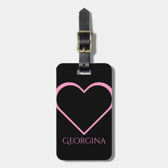 Étiquette À Bagage Forme rose de coeur + Nom personnalisé (Devant Vertical)