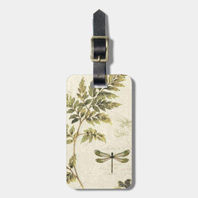 Étiquette À Bagage Fougères décoratives et une libellule (Devant Vertical)