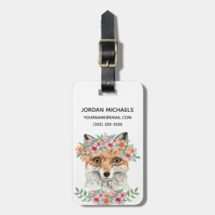 Étiquette À Bagage Fox floral ajoutent votre nom