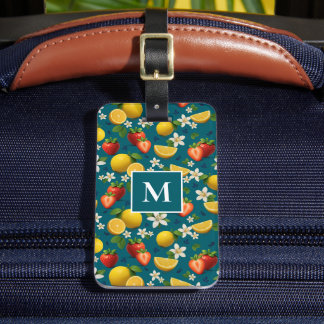 Étiquette À Bagage Fraises et citron sur bleu