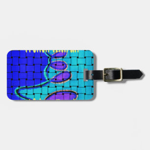 Étiquette À Bagage Français Bleu Africain Tissé Abstrait violet forme