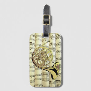 Étiquette À Bagage French Horn On Rolled Sheet Music ~