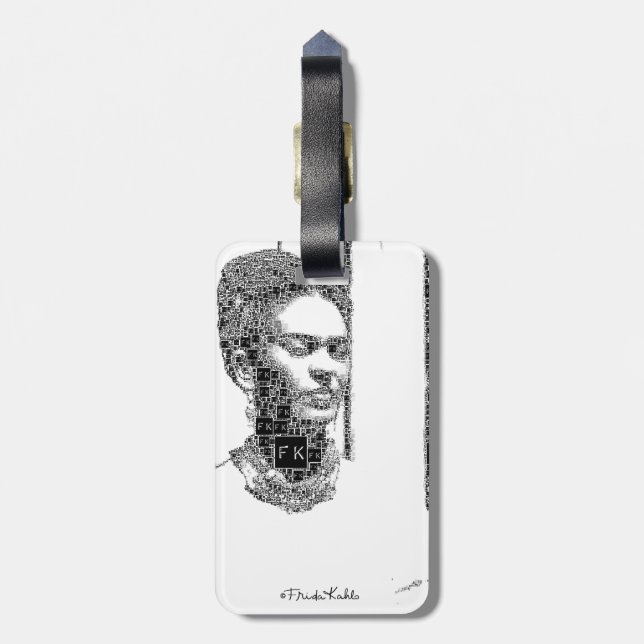 Étiquette À Bagage Frida Kahlo Portrait noir et blanc (Dos Vertical)