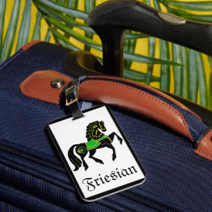 Étiquette À Bagage Friésien, étalon noir/folk Friésien vert