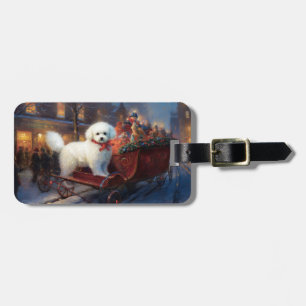 Étiquette À Bagage Frise de Bichon Frise Festin de Noël