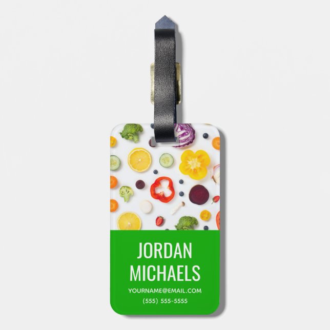 Étiquette À Bagage Fruits et légumes | Ajouter Votre Nom (Dos Vertical)
