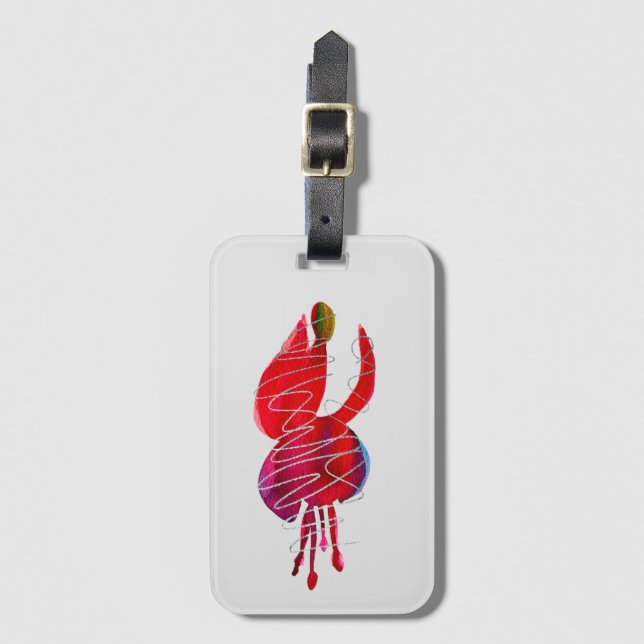 Étiquette À Bagage Fuchsia abstraite aquarelle florale (Devant Vertical)