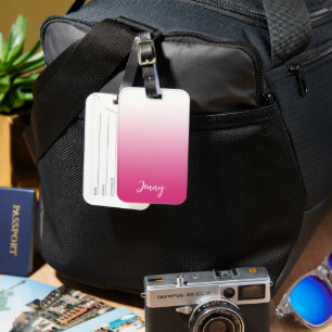 Étiquette À Bagage Fuchsia chaude personnalisée rose et blanc