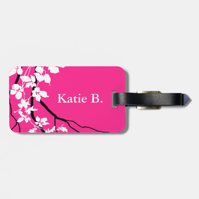 Étiquette À Bagage Fuchsia de tourbillonnement des fleurs de cerisier (Dos horizontal)