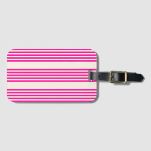 Étiquette À Bagage Fuchsia et beige cinq rayures motif