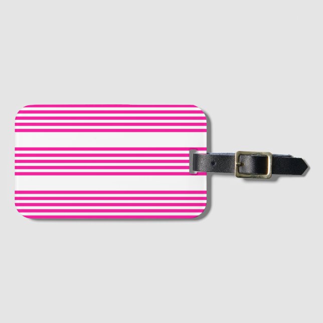 Étiquette À Bagage Fuchsia et blanc cinq bandes motif (Devant Horizontal)