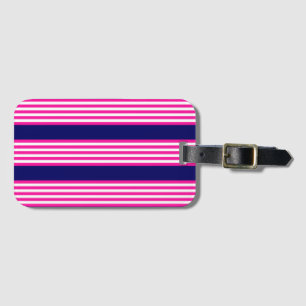Étiquette À Bagage Fuchsia et blanc cinq bandes motif avec bleu