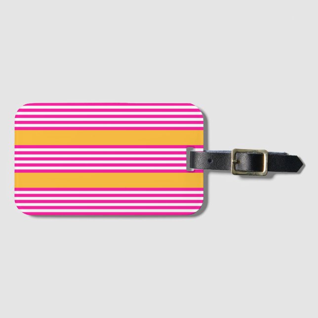 Étiquette À Bagage Fuchsia et jaune cinq bandes motif (Devant Horizontal)