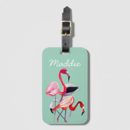 Étiquette À Bagage Fun rose flamingo aquarelle illustration