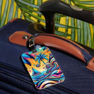 Étiquette À Bagage Fun Whimsic Psychedelic Voilier