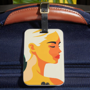 Étiquette À Bagage Fun Woman Portrait Moderne Abstrait Coeur Tatouage