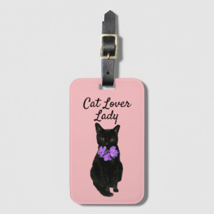 Étiquette À Bagage Funky Black Cat Photo Rose Personnalisé