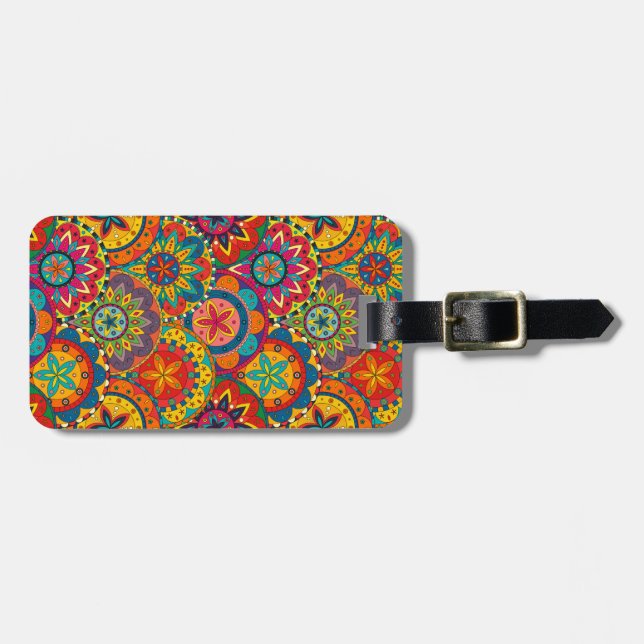 Étiquette À Bagage Funky Retro couleur Motif Mandala (Devant horizontal)