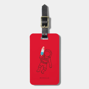 Étiquette À Bagage Funny Astronaut Space Rocket Name Red Luggings