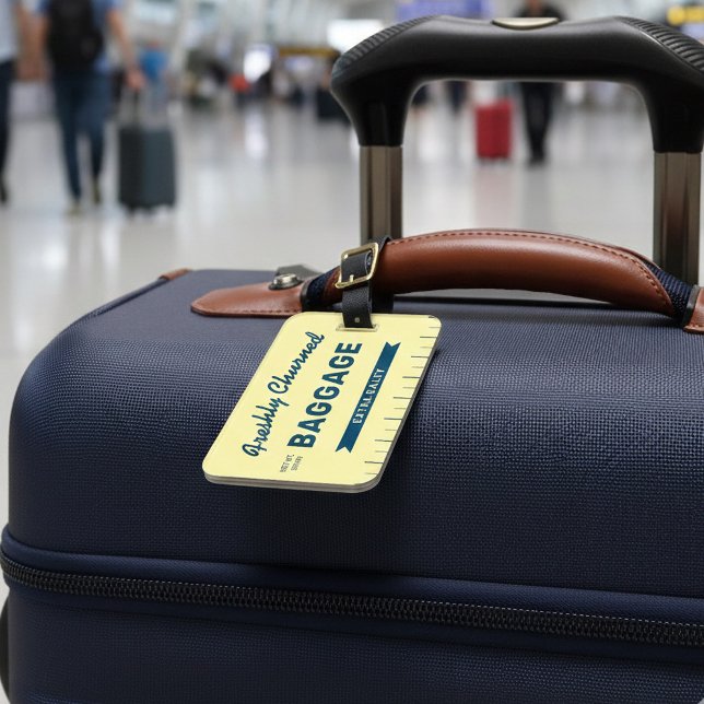 Étiquette À Bagage Funny Freshly Churned Baggage Butter Stick Travel  (Funny Stick of Butter Custom Luggage tag personalized with your contact information on the reverse.)