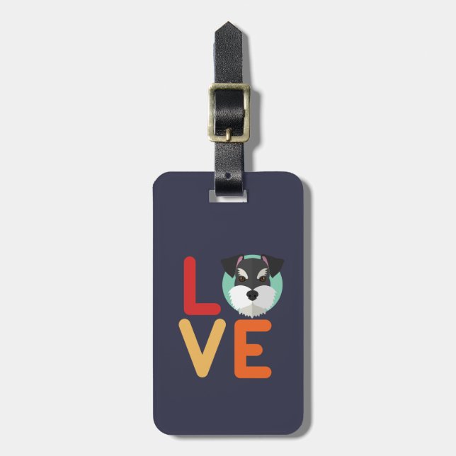 Étiquette À Bagage Funny I Love Miniature Schnauzer I Heart Amoureux  (Devant Vertical)