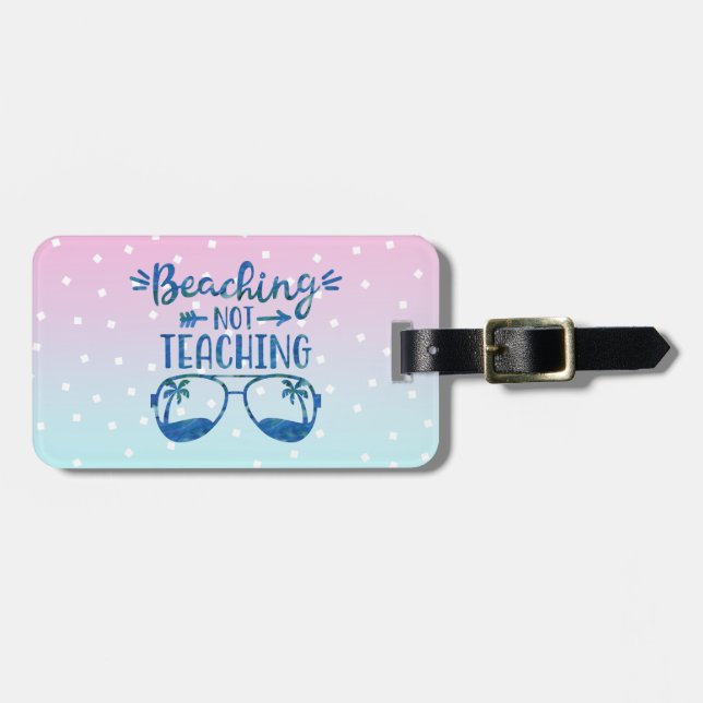 Étiquette À Bagage Funny Personnalisé Teacher Beach Ombre bleu rose (Devant horizontal)