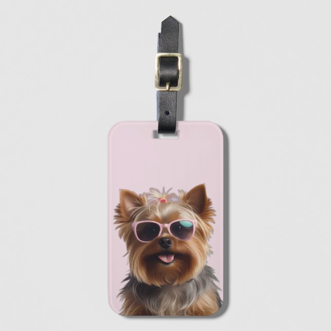 Étiquette À Bagage Funny Yorkshire Terrier Avec Lunettes De Soleil (Devant Vertical)