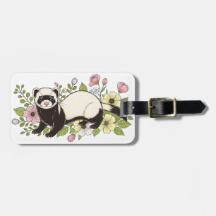 Étiquette À Bagage Furet mignon dans les fleurs de printemps