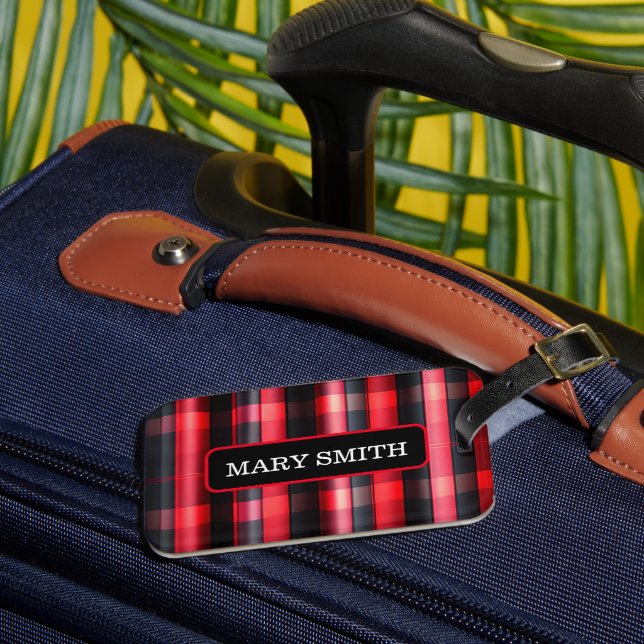 Étiquette À Bagage Gamme Abstraite Red Black Plaid (Insitu Rectoal 3)