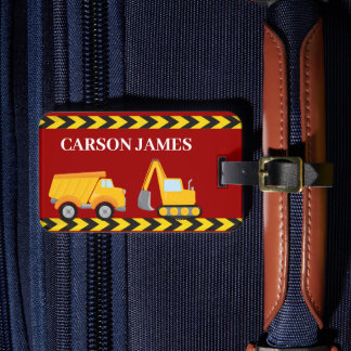Étiquette À Bagage Garçons Camions de construction Enfants rouges per