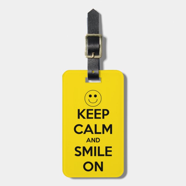 Étiquette À Bagage Gardez le calme et souriez sur le jaune (Devant Vertical)
